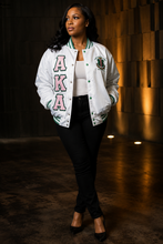 Alpha Kappa Alpha Bomber Satin Jacket - Chenille Unisex (Black/Pink/Green)