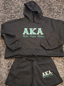 AKA Bold Drawstring Hoodie Short Set(Blk/Grn)