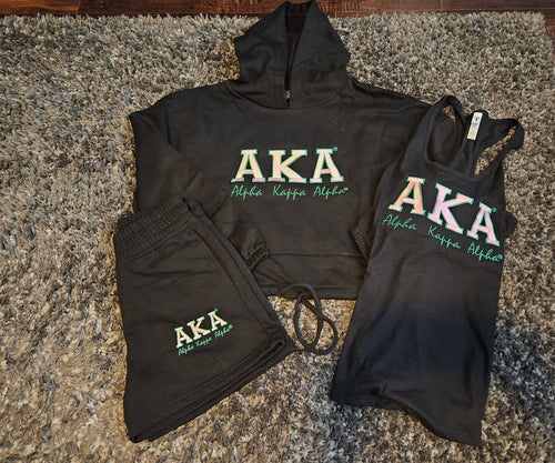 AKA Bold Drawstring Hoodie Short Set(Blk)