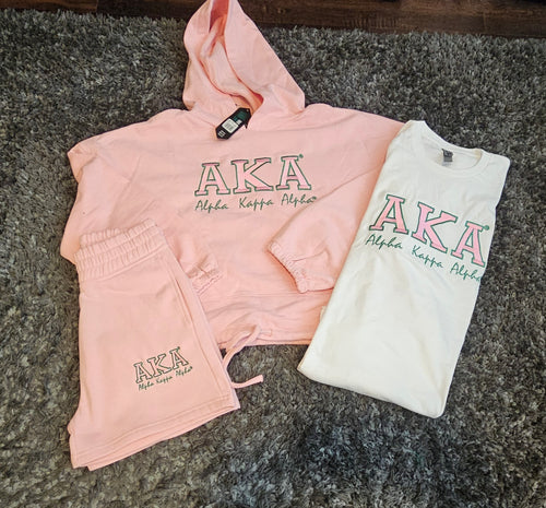 AKA Bold Drawstring Hoodie Short Set(Pink)