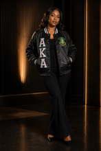 Alpha Kappa Alpha Bomber Satin Jacket - Chenille Unisex (Black/Pink/Green)