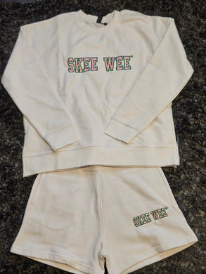 AKA Skee Wee White Crewneck Short Set(Side Zipper)