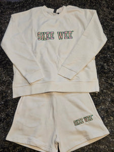 AKA Skee Wee White Crewneck Short Set(Side Zipper)