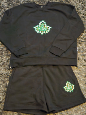 AKA Black Crewneck Short-Set(IVY design-Side zipper)