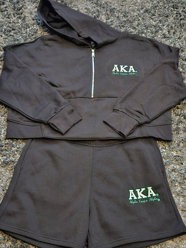 AKA Bold Quarter-Zip Hoodie Short Set(Blk)