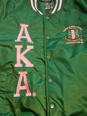 Alpha Kappa Alpha Bomber Satin JacketGRN/WHT)Unisex