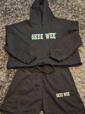 AKA Skee Wee Black Hoodie Short Set(Drawstring)