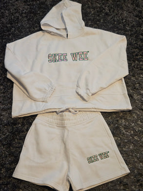 AKA Skee Wee White Hoodie Short Set(Drawstring)