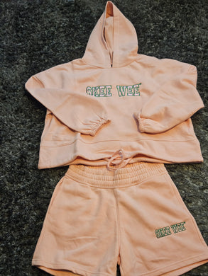 AKA Skee Wee Pink Hoodie Short Set(Drawstring)
