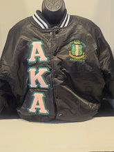 Alpha Kappa Alpha Bomber Satin Jacket - Chenille Unisex (Black/Pink/Green)
