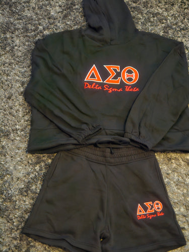 DST Bold Drawstring Hoodie Short Set(Blk)