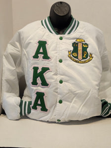 Alpha Kappa Alpha Bomber Jacket(WHT/GRN-Chenille letters)Unisex