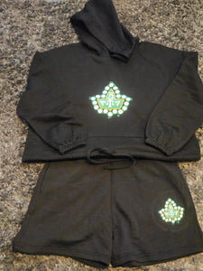 AKA IVY Drawstring Hoodie Black Short Set