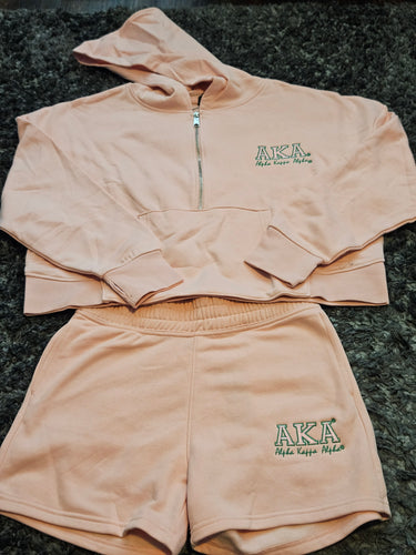 AKA Bold Quarter-Zip Hoodie Short Set(Pink)