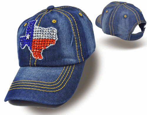 Texas Flag Bling Denim Caps