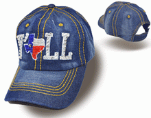 Texas Yall Bling Denim Caps