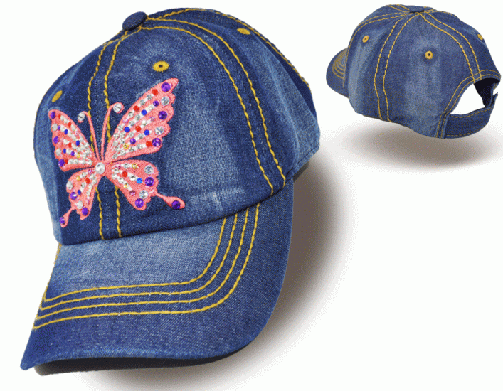 Butterfly Bling Denim Caps